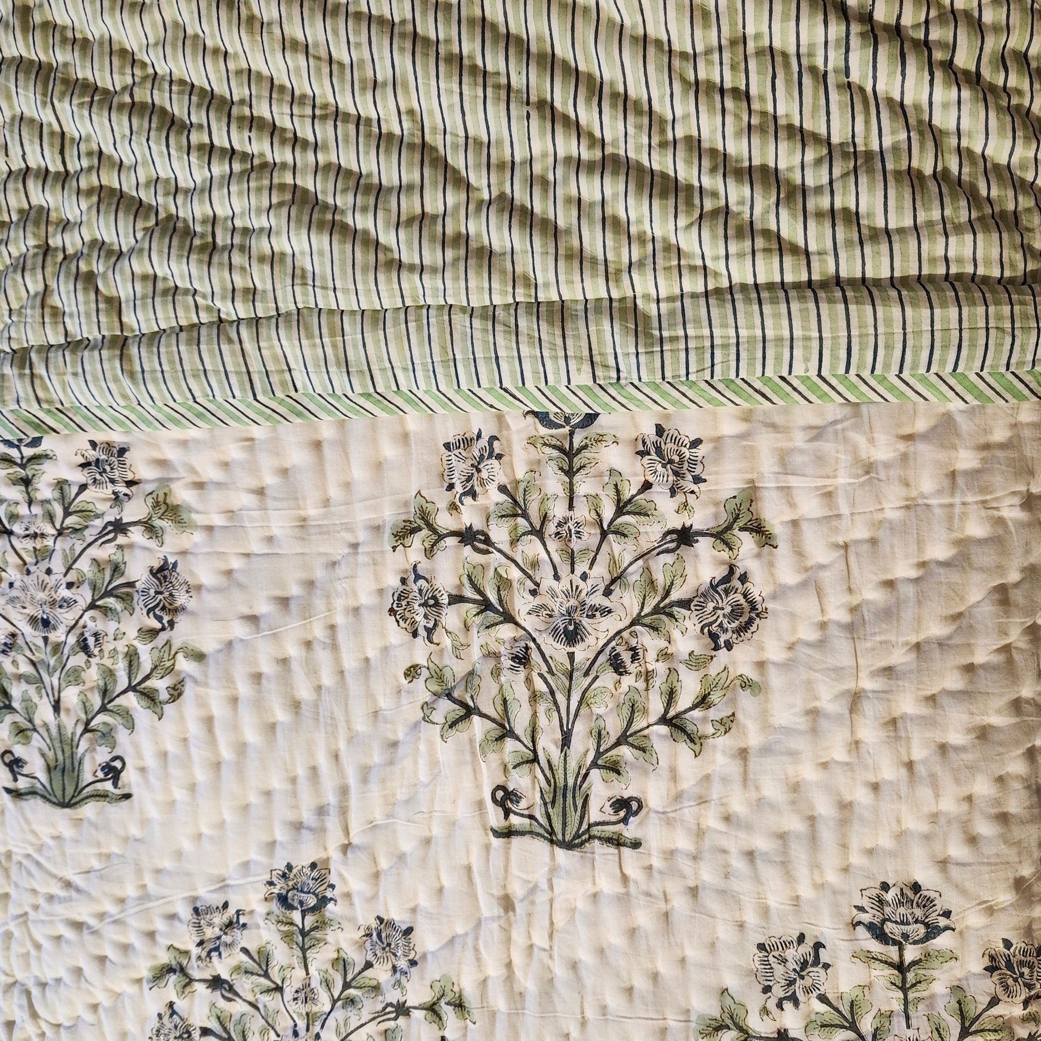 Block Print Quilt Flowers and Stripes, Inside Living Singapore homeware and lifestyle collection, view 3.