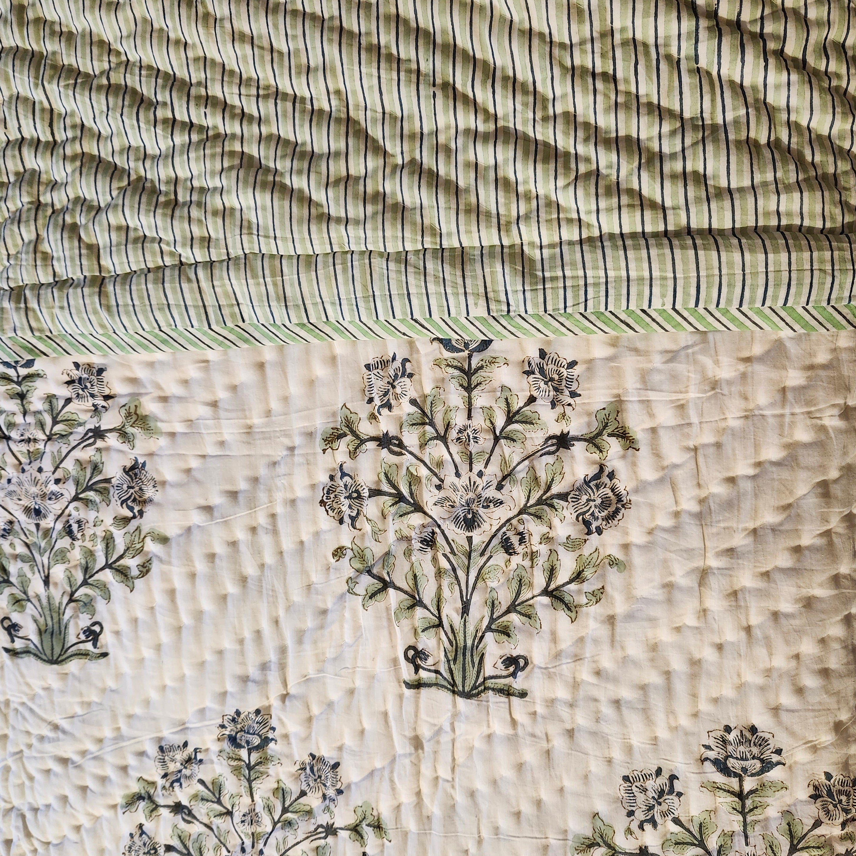 Block Print Quilt Flowers and Stripes, Inside Living Singapore homeware and lifestyle collection, view 3.