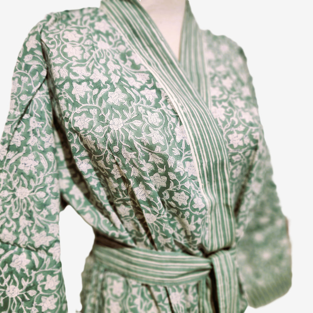 Robe Cotton Block Print Floral Green – Inside Living Singapore
