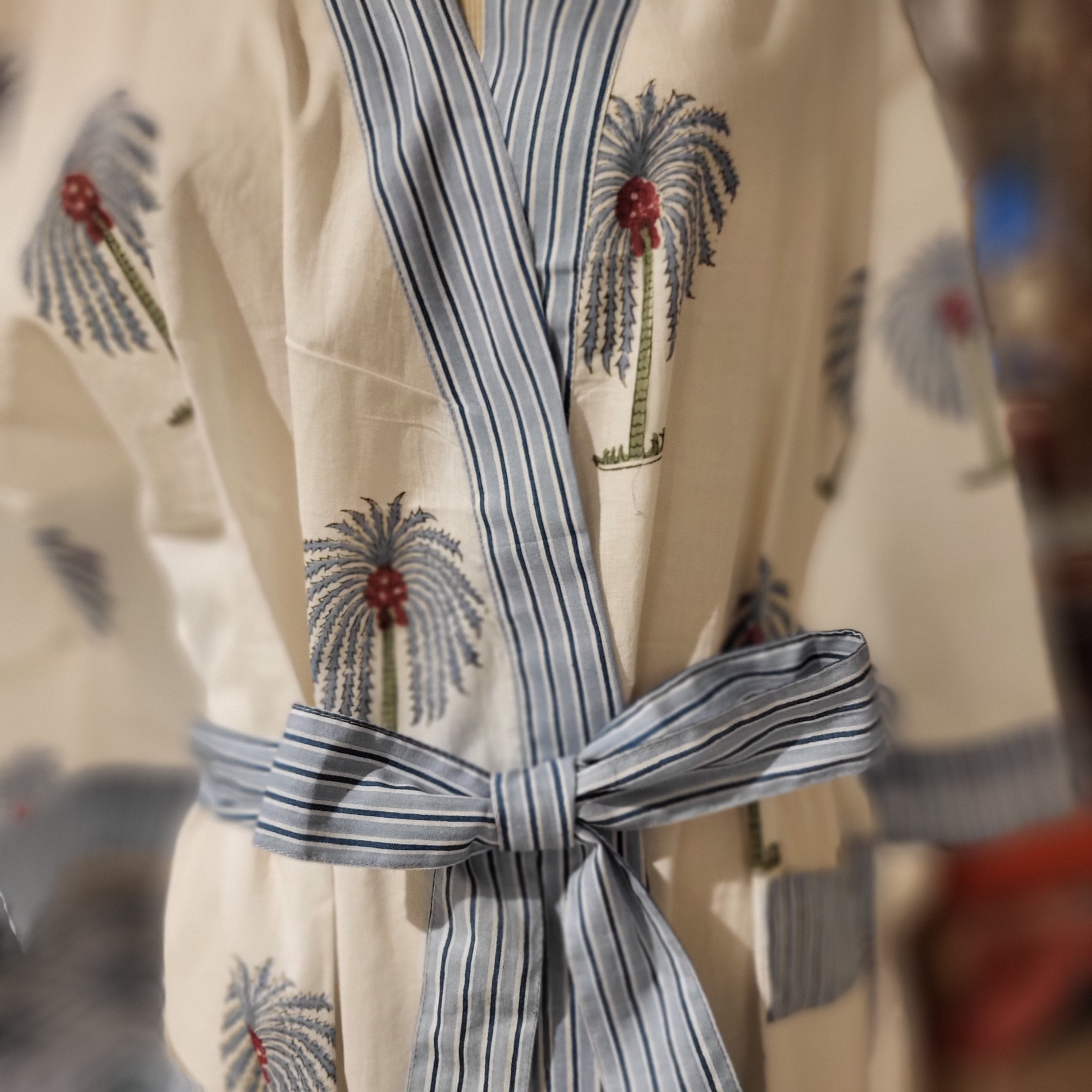 Robe Cotton Block Print Palm Blue, Inside Living Singapore homeware and lifestyle collection, view 2.