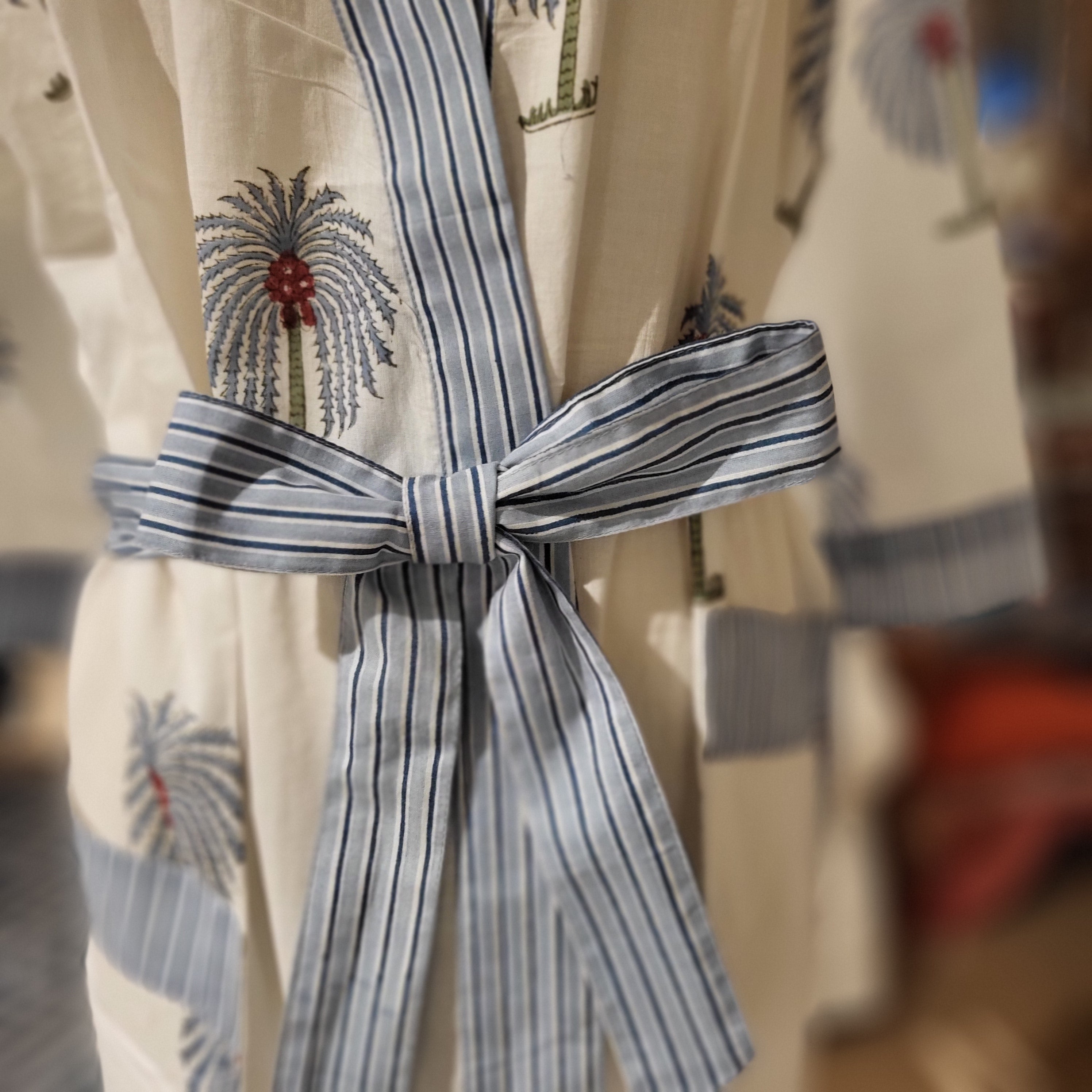Robe Cotton Block Print Palm Blue, Inside Living Singapore homeware and lifestyle collection, view 3.