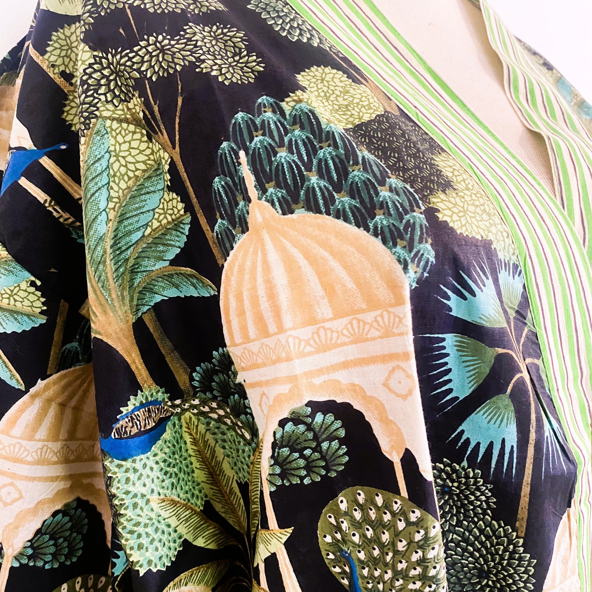 Robe Cotton Block Print Paradise Black from Inside Living Singapore. Shown alternative angle.