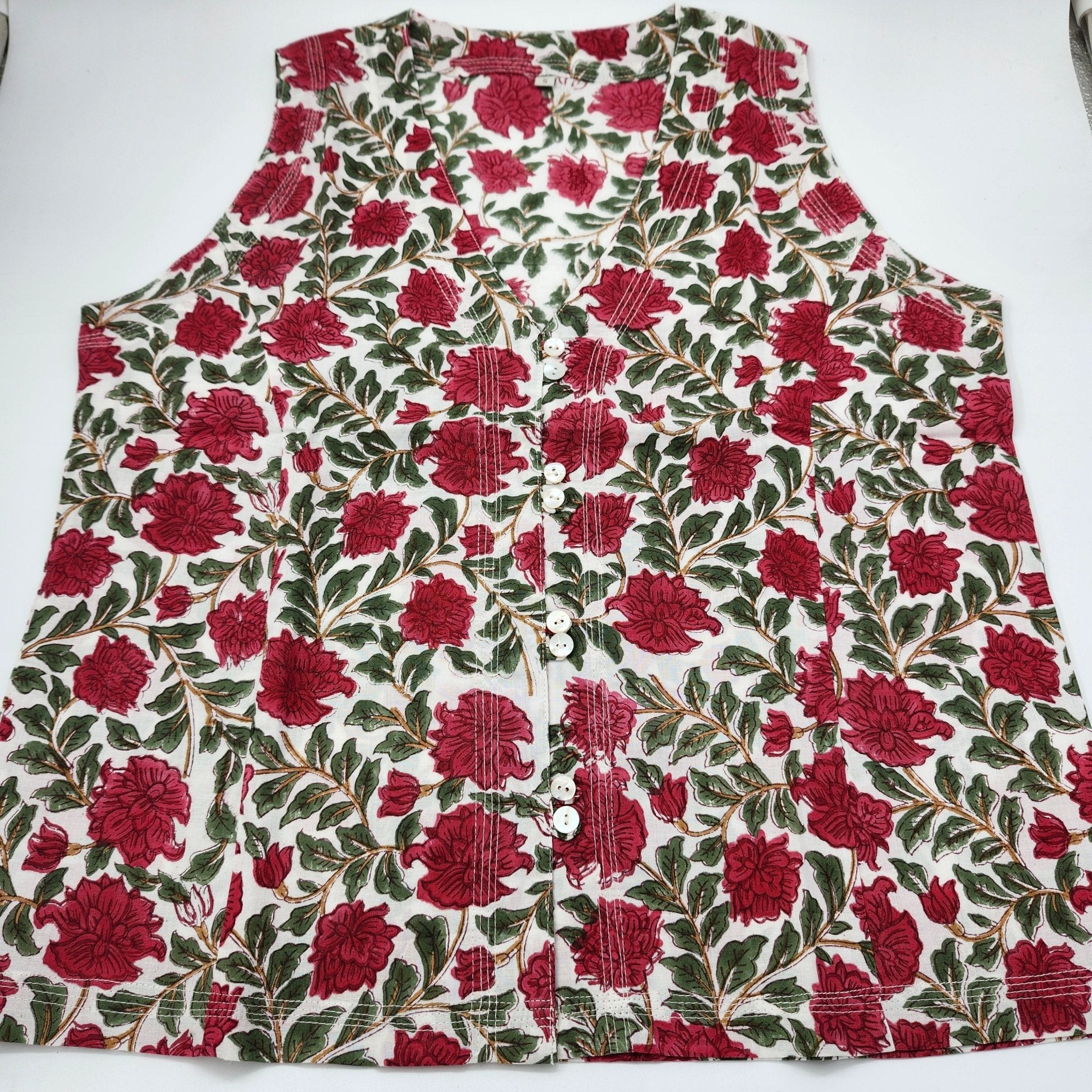 Block print cotton 'Jasmine' shirt, handmade lightweight summer shirt with hand-printed pattern
