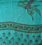 Block printed soft wool shawl with floral motif on a light ground, lightweight, 72 x 200 cm