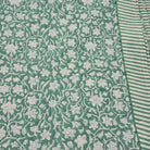 Block print cotton tablecloth in floral green, handmade hand-printed cloth for the dining table