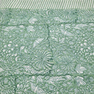 Rainforest design block print cotton tablecloth in teal, two-tone pattern, 225 x 150 cm