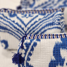 Block print cotton wash bag in ikat pattern, handmade toiletry and travel pouch for bathroom essentials, detail view