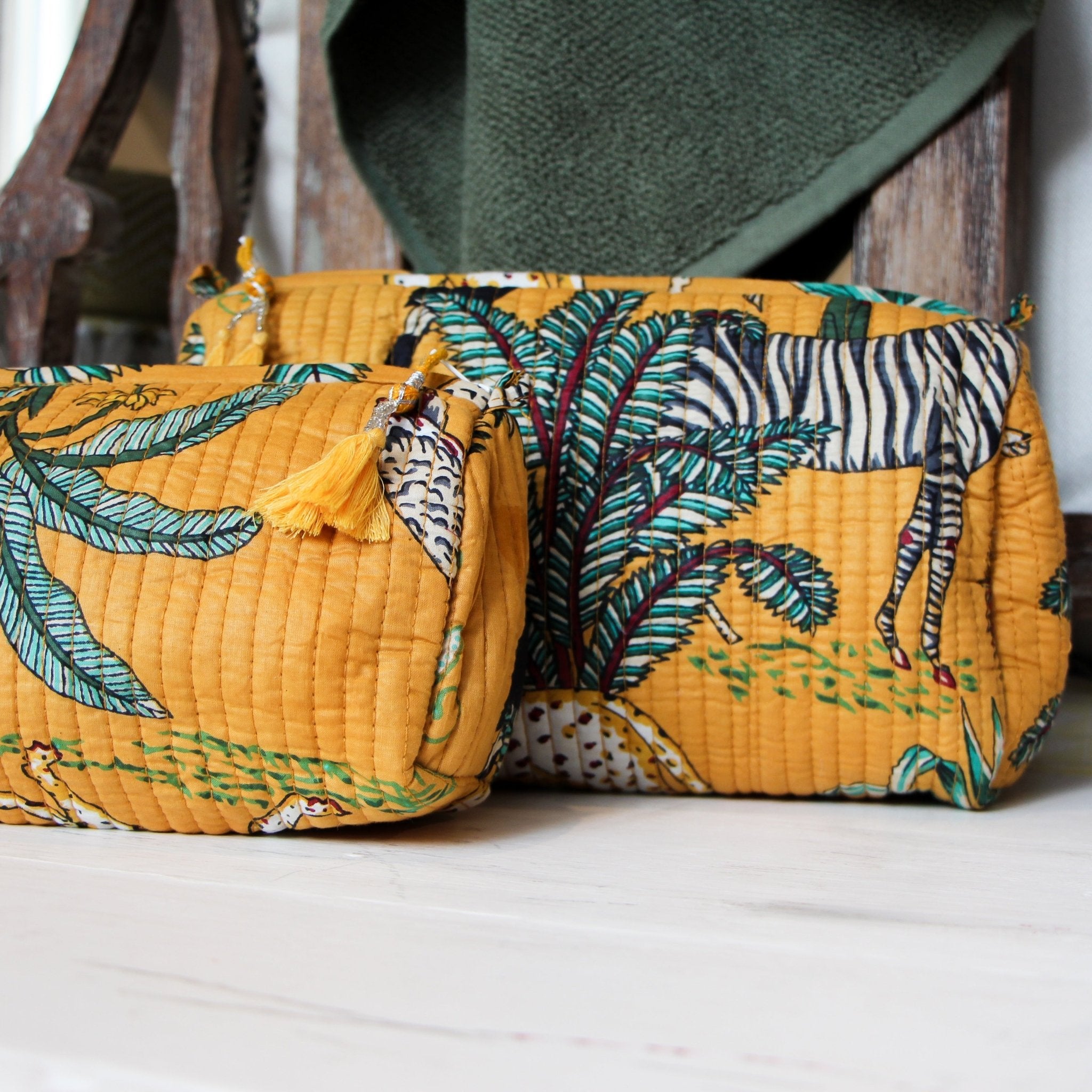 Block Print Wash Bag Safari, Inside Living Singapore homeware and lifestyle collection, view 2.
