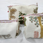 Block print cotton wash bag in tree design, handmade toiletry and travel pouch for bathroom essentials
