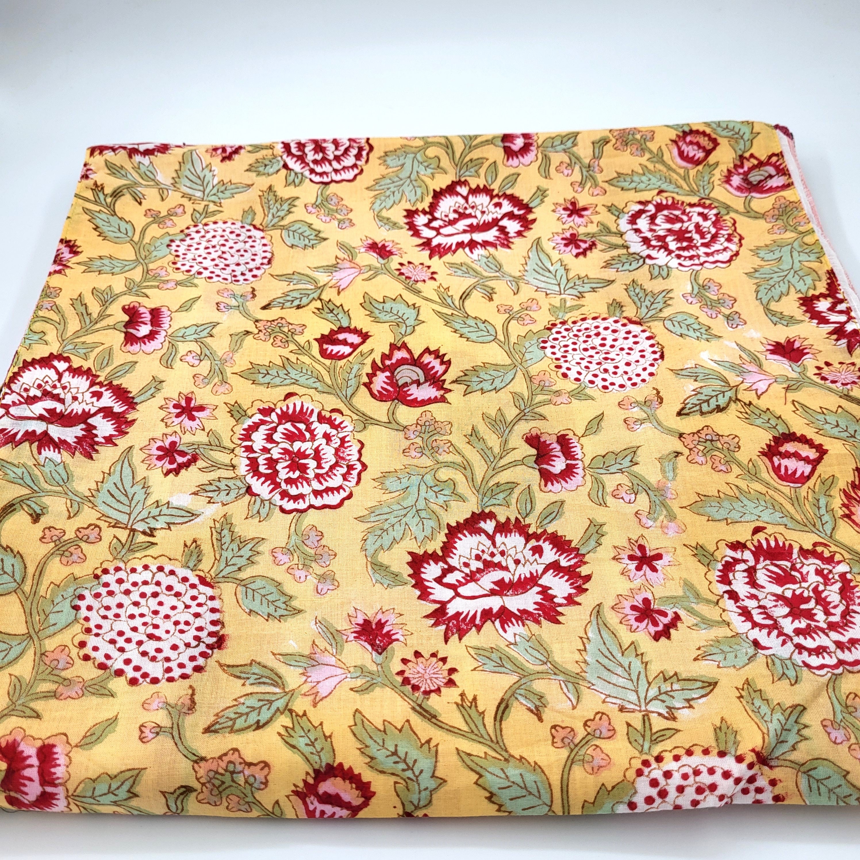 Block Print Runner Reversible Summertime Yellow: block-printed cotton table runner for dining, from Inside Living Singapore.