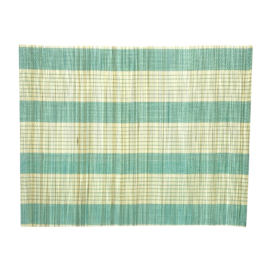 Bamboo placemat turquoise detail, woven bamboo table mat, a durable natural dining setting in turquoise.