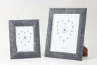 Bella photo frame in charcoal faux shagreen with steel trim and walnut back, fits 5 x 7 or 8 x 10 inch photos