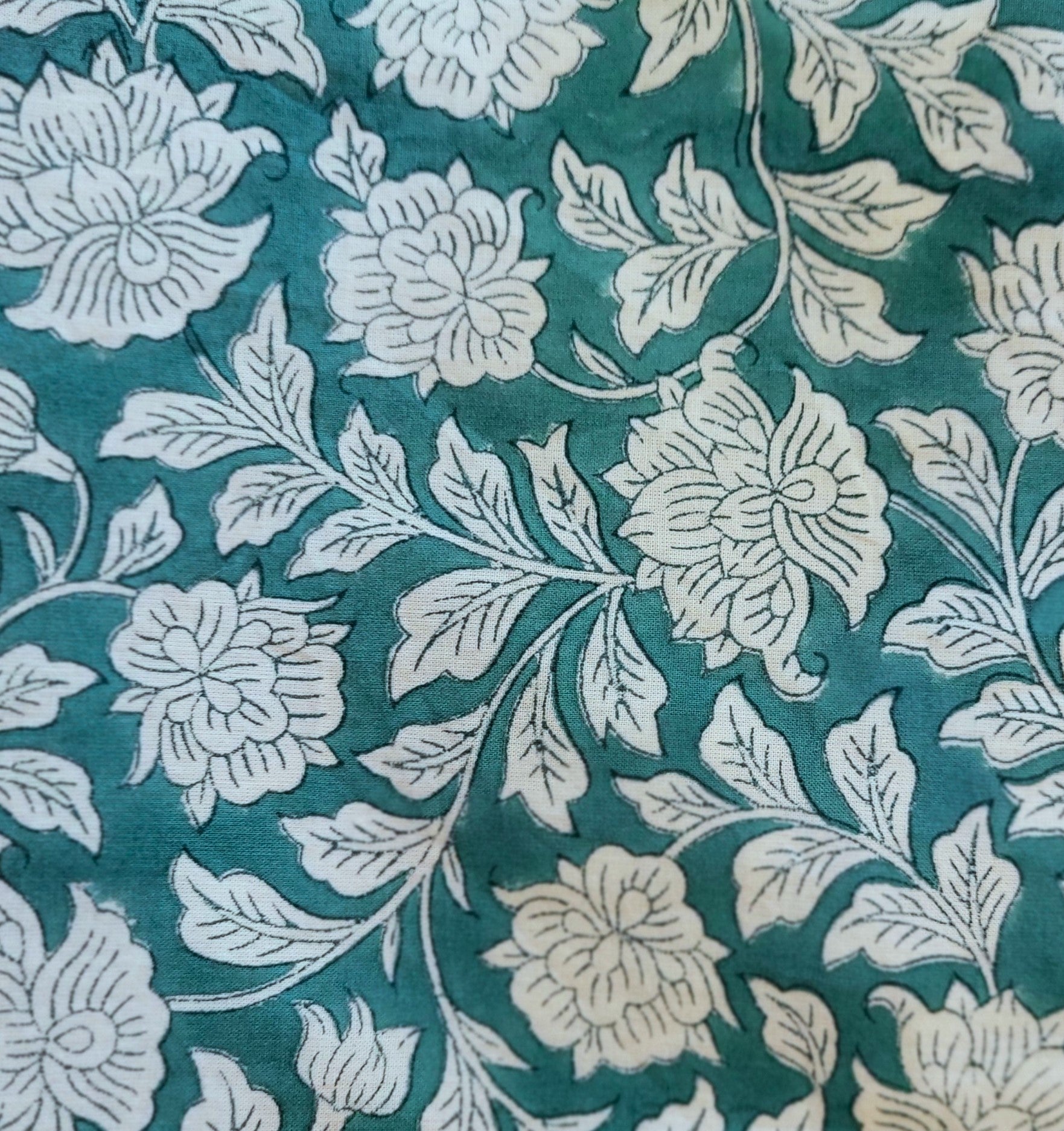 Block Print Runner Flora Green from Inside Living Singapore. Shown alternative angle.