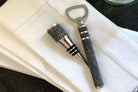 Bottle stopper in stainless steel with a charcoal faux shagreen top, rubber seals for a snug fit, 10 cm