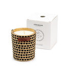 Incense-scented soy candle wrapped in black and gold cactus silk, handmade in Morocco, in two sizes