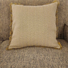Recycled cotton cushion with fringe in grey, yellow and white, 45 x 45 cm, made in Portugal