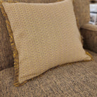 Recycled cotton cushion with fringe in grey, yellow and white, 45 x 45 cm, made in Portugal