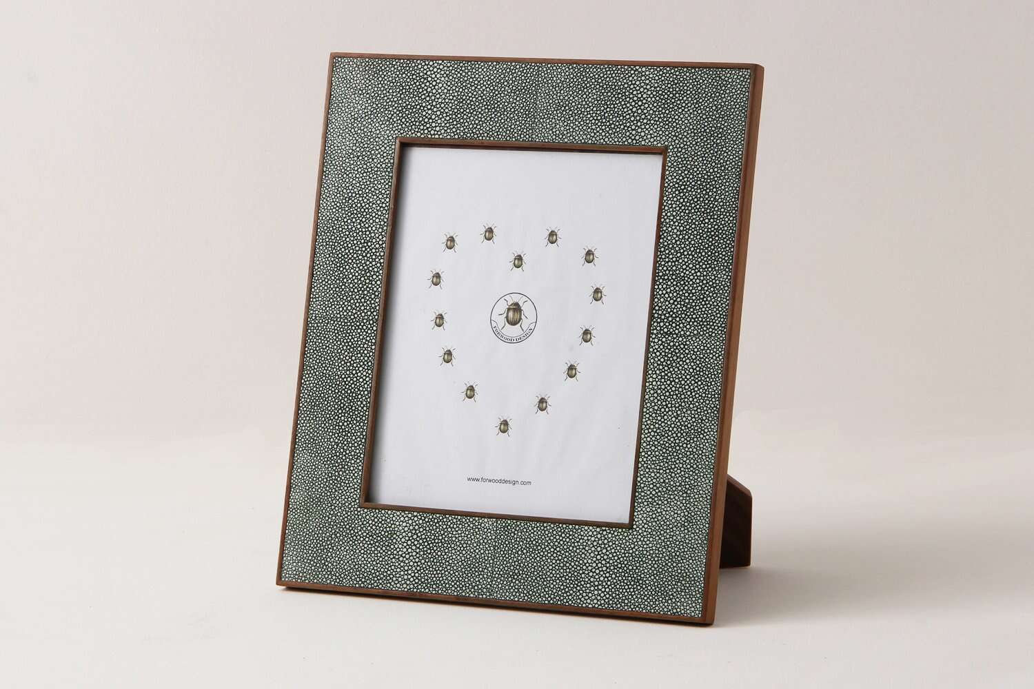 Classic photo frame in Lincoln green faux shagreen with polished walnut back, fits 5 x 7 or 8 x 10 inch photos