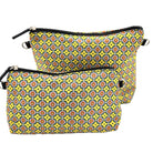 Artist Mosaic cosmetic bag in yellow with black lining and inner zip pocket, available in three sizes