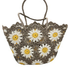 Handmade crochet beach bag with flower design, 45 cm wide, 34 cm high, in assorted colours