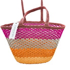Crochet storage basket in water-resistant woven polyester with summery pink and orange stripes, 43 x 29 x 15cm