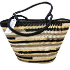 Crochet storage basket in water-resistant woven polyester with zebra-colour stripes, 43 x 29 x 15cm