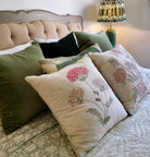 Linen Hand Embroidered Cherry Blossom Cushion from Inside Living Singapore. Detail view.