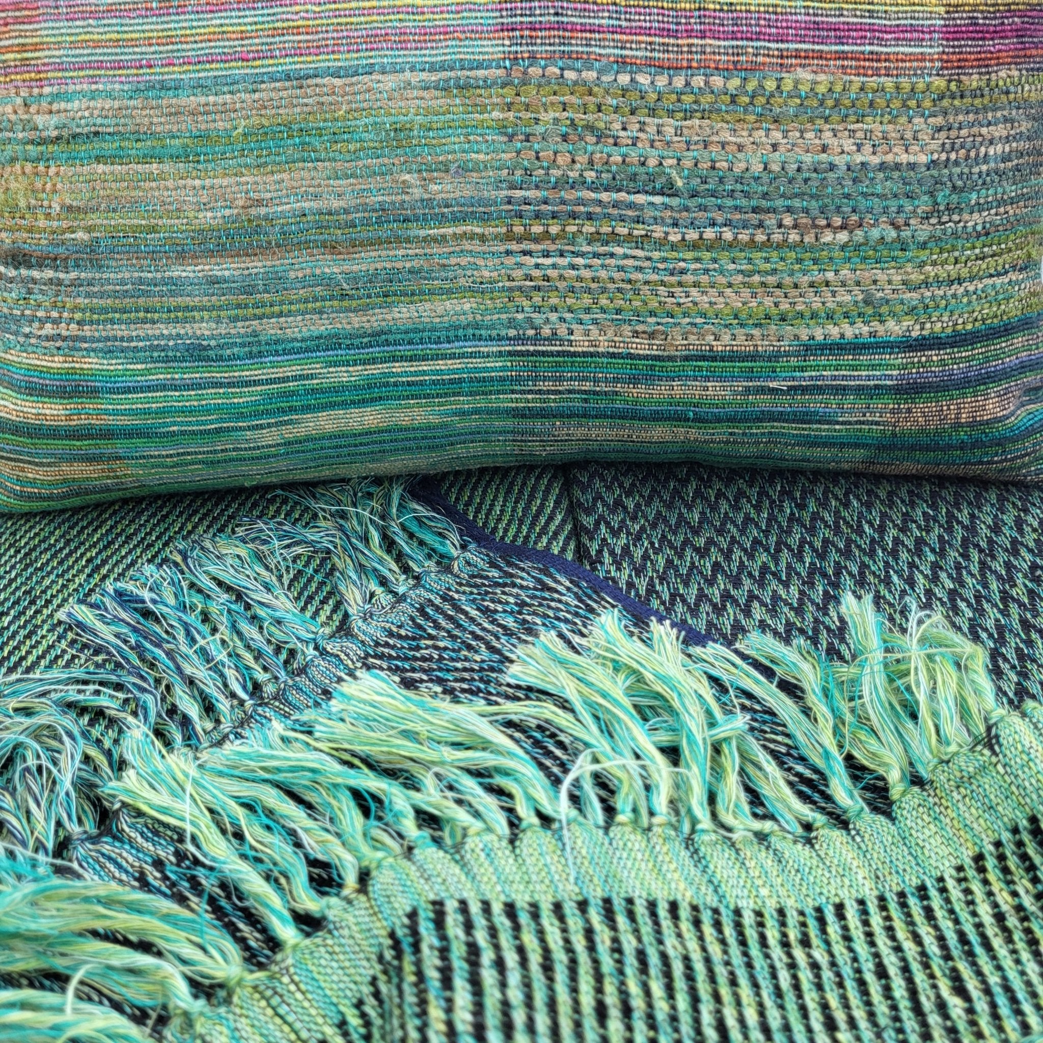 Handwoven Throw Silk & Linen Emerald from Inside Living Singapore. Shown front view.
