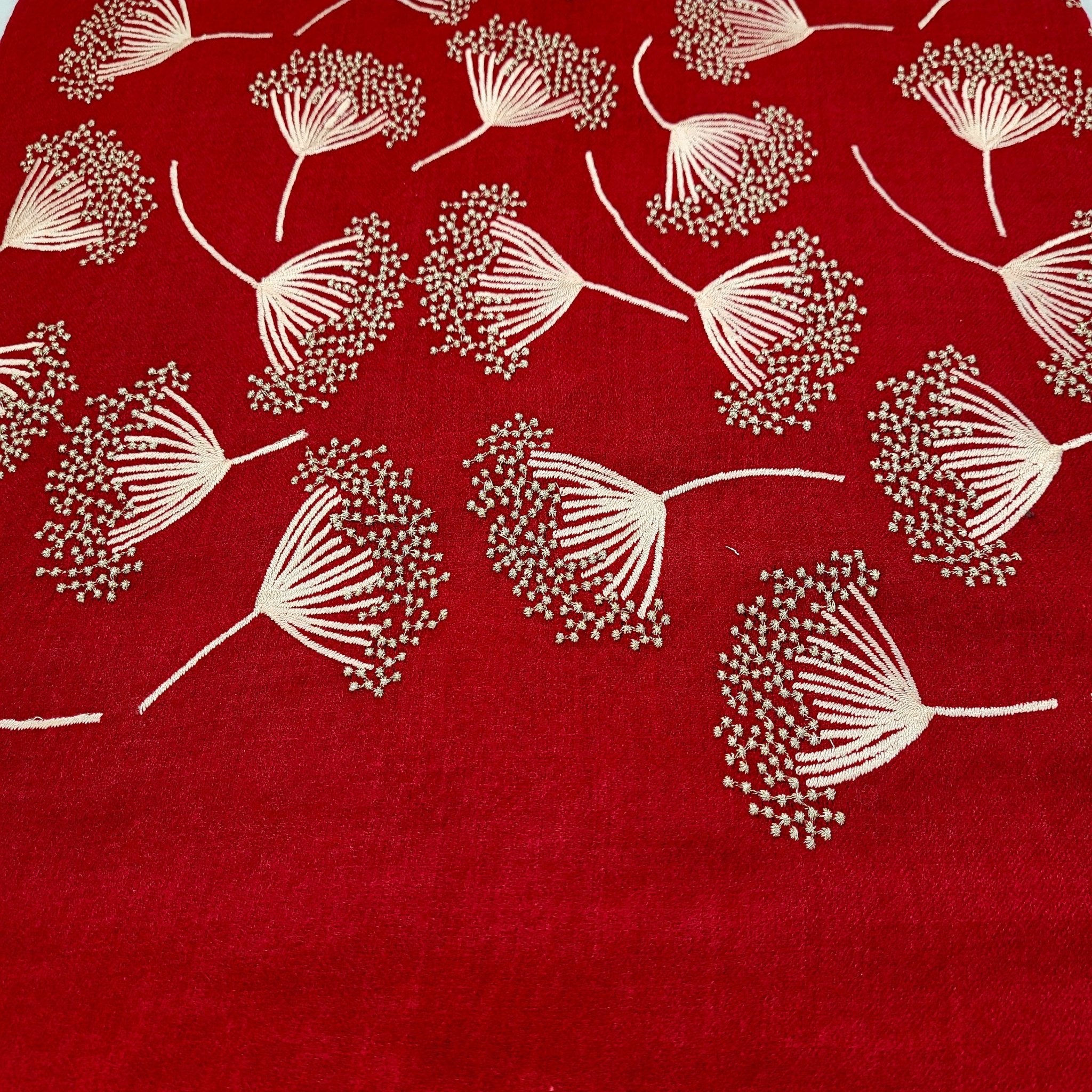 Embroidered pashmina shawl in 'Dandelion' design, soft handmade wrap scarf with fine hand embroidery, detail view