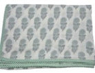 Single dohar blanket in a blue flower block print, 150 x 225 cm, 100% cotton sheet sandwiched between two voile layers