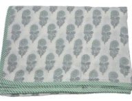 Single dohar blanket in a blue flower block print, 150 x 225 cm, 100% cotton sheet sandwiched between two voile layers