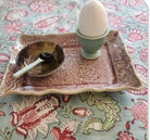 Ceramic egg cup, hand-finished tableware for serving boiled eggs at breakfast, in-use view