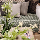 Green velvet throw in eggshell pattern, 130 x 170 cm, soft acrylic blend with cotton velvet backing