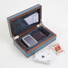 Faux shagreen bridge set with wood trim and suede lining, includes pencils and score sheets, 24 x 15 x 7 cm