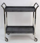 Woodstock drinks trolley in charcoal faux shagreen with stainless steel arc handles, 87 x 45 x 90 cm