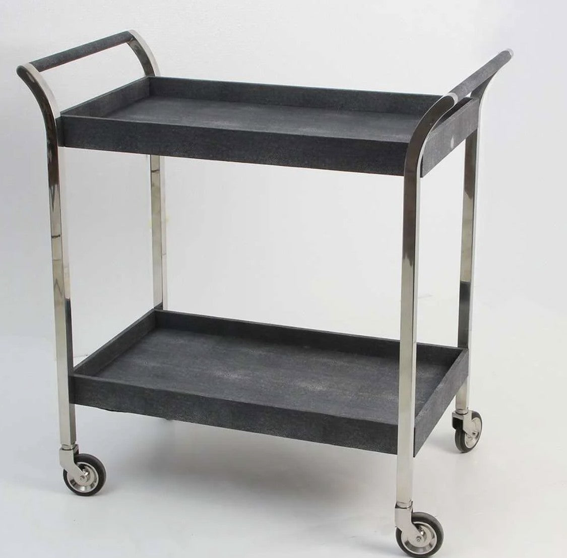 Faux Shagreen Drinks Trolley/Bar Cart With Handle - Charcoal, side view - buy homeware, tableware and interior accessories