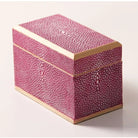 Pink faux shagreen playing card box with sycamore lining, two card packs included, 12 x 6 x 8 cm