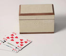 Almond faux shagreen playing card box with walnut lining, two card packs included, 12 x 6 x 8 cm