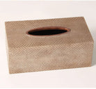 Antique silver faux boa leather tissue box cover with walnut trim, fits rectangular boxes, 26 x 14 x 10 cm