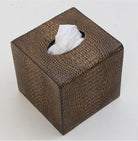 Square tissue box cover in crocodile-embossed finish, fits standard cube boxes, 14 x 14 x 14 cm
