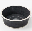 Jet black faux shagreen wine bottle coaster with stainless steel trim, fits wine and champagne, 16 x 16 cm