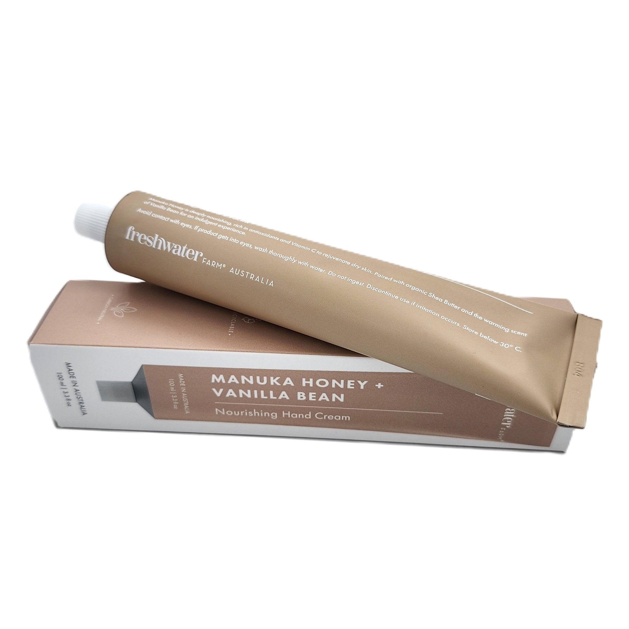 Moisturising hand cream with manuka honey and vanilla bean, nourishing softening cream for dry hands