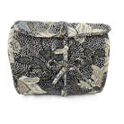 Hanging cosmetic bag in flower linen with six zipped compartments, leather tags and nylon lining