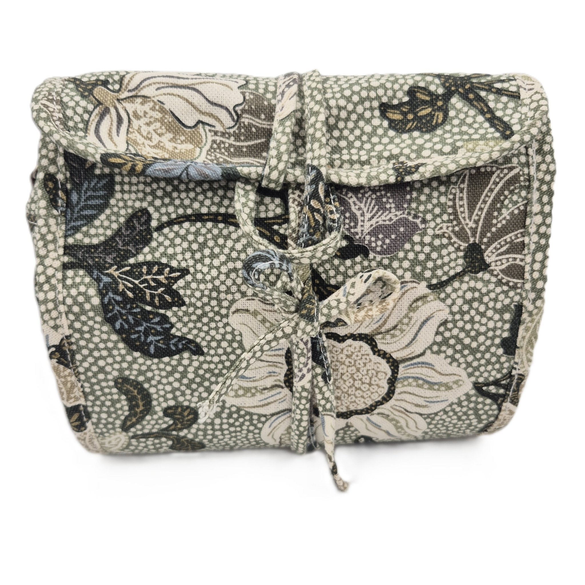 Hanging Cosmetic Bag Flower Linen from Inside Living Singapore, cosmetic & toiletry bags. Shown alternative angle.
