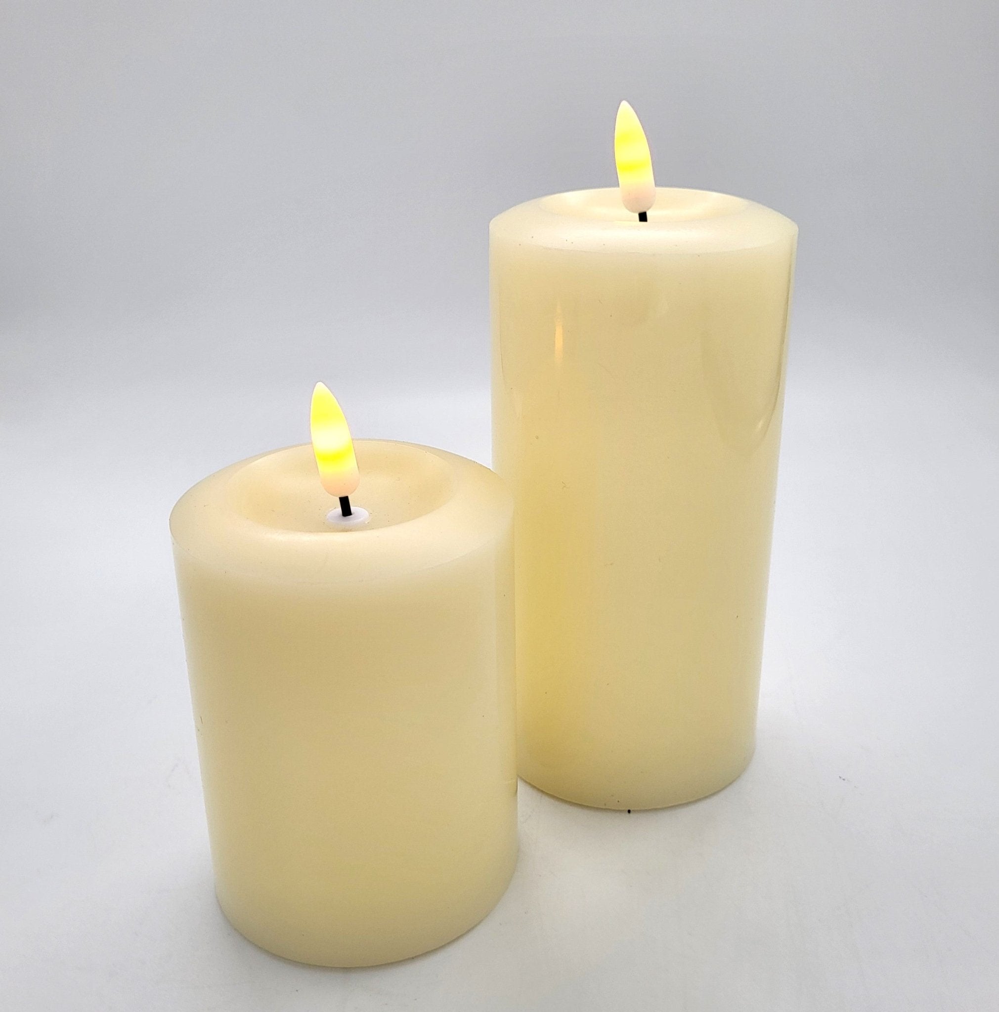 Ivory flameless LED pillar candle from Inside Living, realistic flickering battery candle for safe ambient lighting