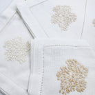 Set of six hand-embroidered linen napkins with corner florals in natural beige shades, 45 x 45 cm