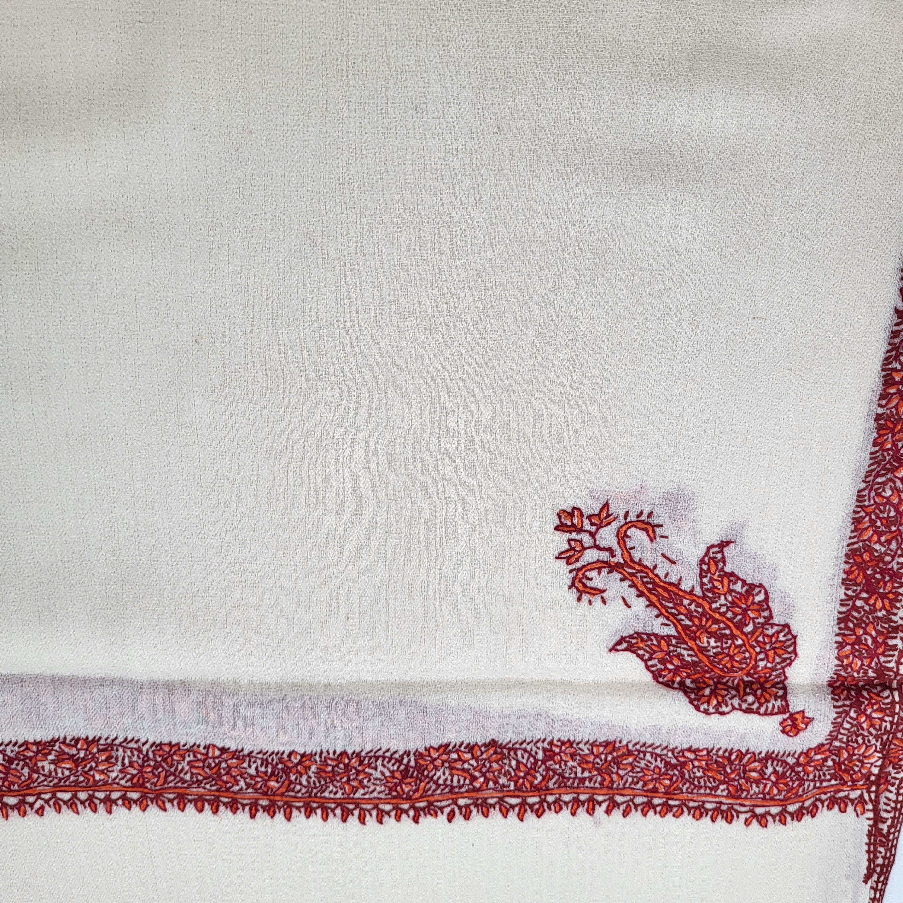 Pashmina shawl with hand-embroidered border and corner motif, 70 x 200 cm, soft lightweight wrap