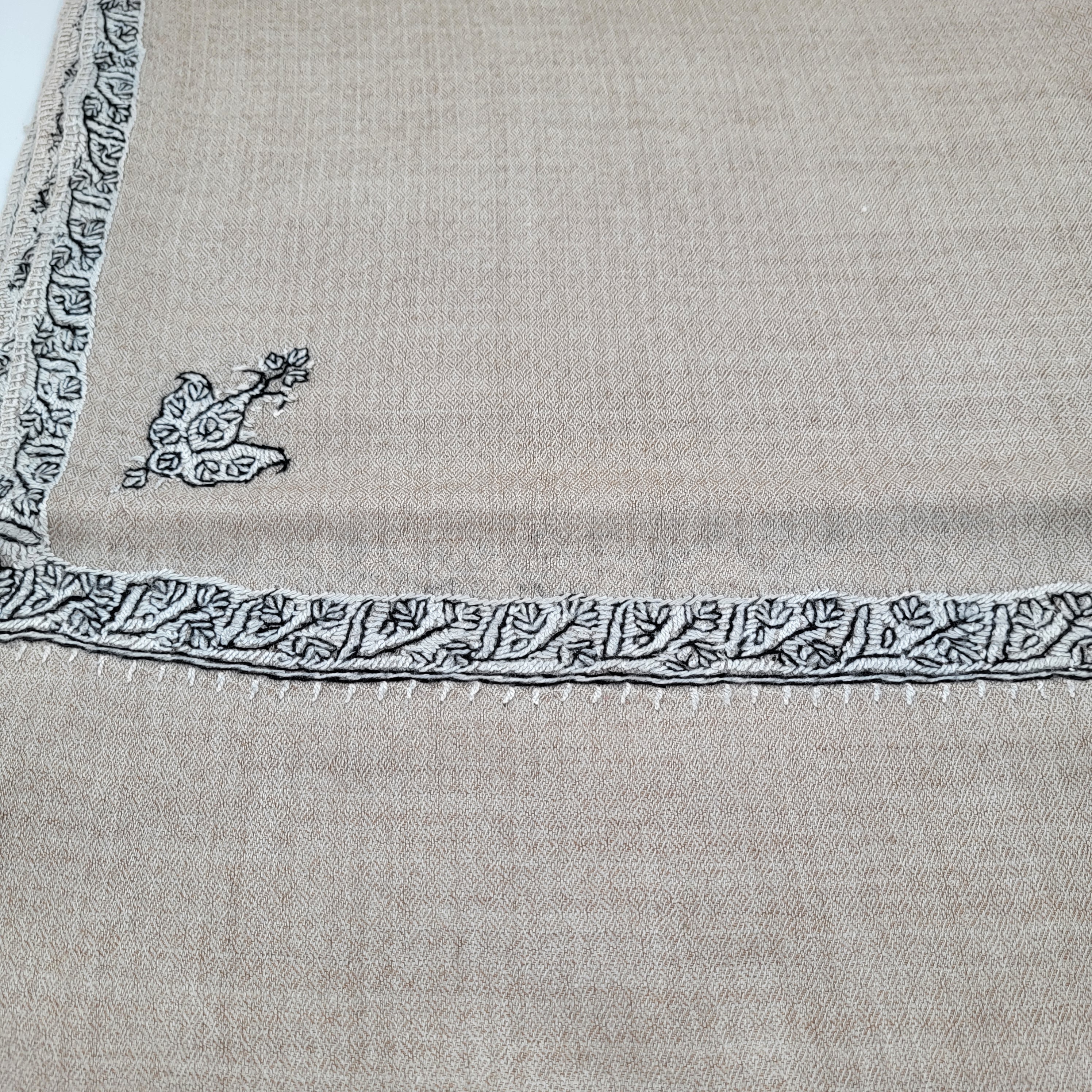 Pashmina with hand-embroidered border and motif, Inside Living Singapore homeware and lifestyle collection, view 2.