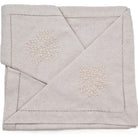 Set of six hand-embroidered natural linen napkins with beige floral corner motif, 45 x 45 cm