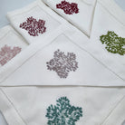 Set of six hand-embroidered linen napkins with corner florals in pastel shades, 45 x 45 cm